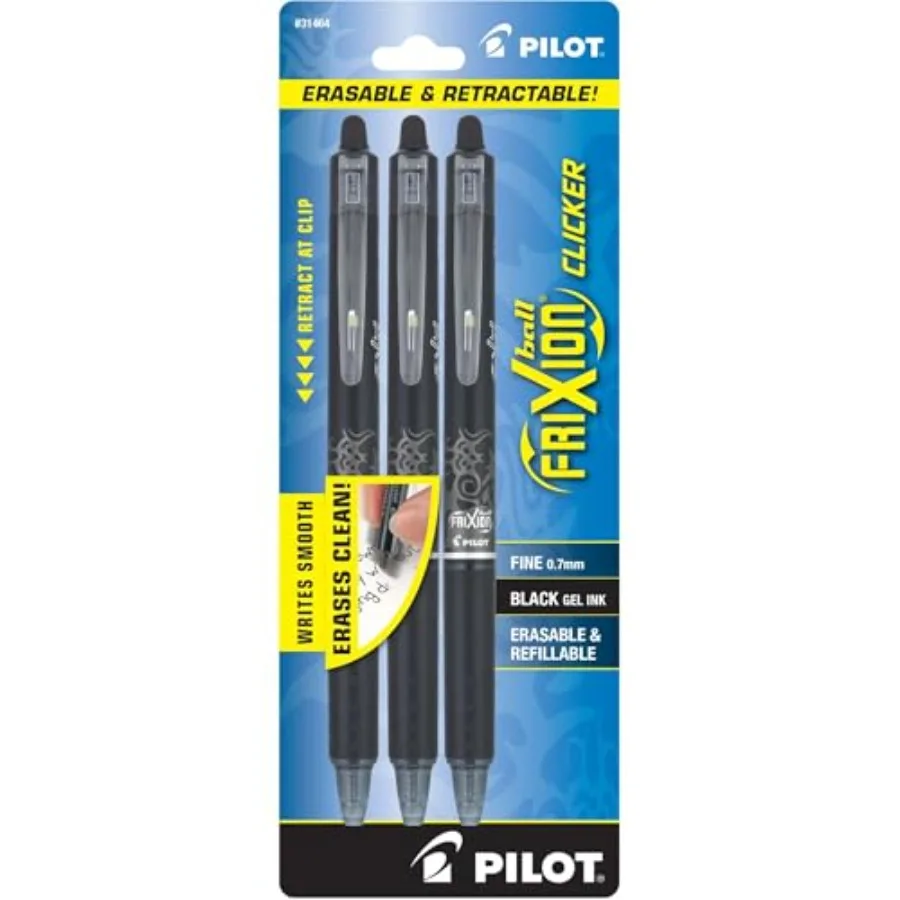 

FriXion Clicker Erasable Pens, Refillable and Retractable Gel Ink Pens, Fine Point 0.7 mm, Ink, 3-Pack - Ideal for School, Jour