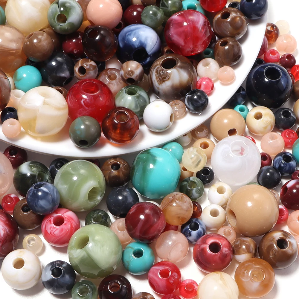20-300pcs/lot Ethnic Style Round Acrylic Beads Bohemian Loose Spacer Beads For Jewelry Making DIY Boho Necklace Bracelet Crafts