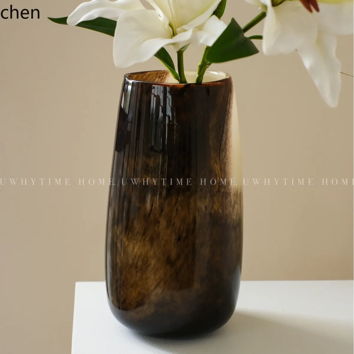 ZML yellow brown texture asymmetrical gradient straight-leg medieval wabi-sabi glass vase flower arranger