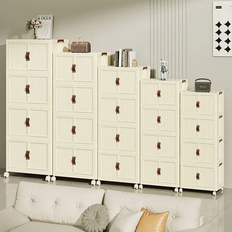 

Folding Storage Organization Cabinet With Wheels Household Children Clothing Toy Plastic Installation Free Snack Cabinet Box