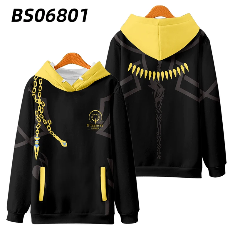 Fate Stay Night Gilgamesh Cosplay Hoodie para homens e mulheres, moletom gráfico, pulôver Fate Grand Order, jaqueta com capuz, casacos, jogo quente