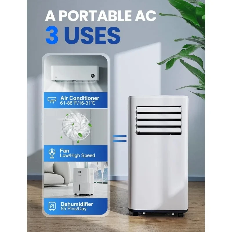 Climatiseur portable avec affichage numérique, climatiseur portable pour pièce, unité AC portable, télécommande, minuterie 24h