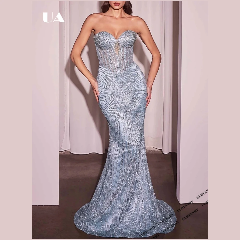 

2026 New Mermaid Sweetheart Neck Beading Evening Dresses for Women, Sexy Sleeveless Prom Dress, Customized Train Party Dress