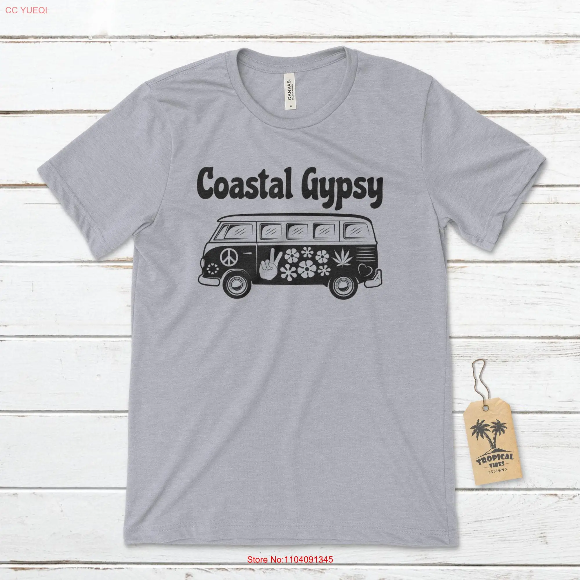 Coastal Gypsy Peace Van T Shirt Hippie Sign Flower Power Boho long or short sleeves