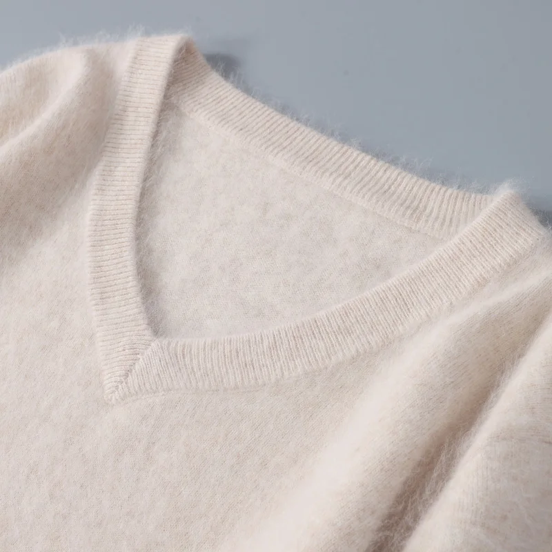 Jesienno-zimowy nowy męski 100% norek z kaszmiru sweter sweter z dekoltem typu V-neck dzianinowy plus size płaszcz z długim rękawem