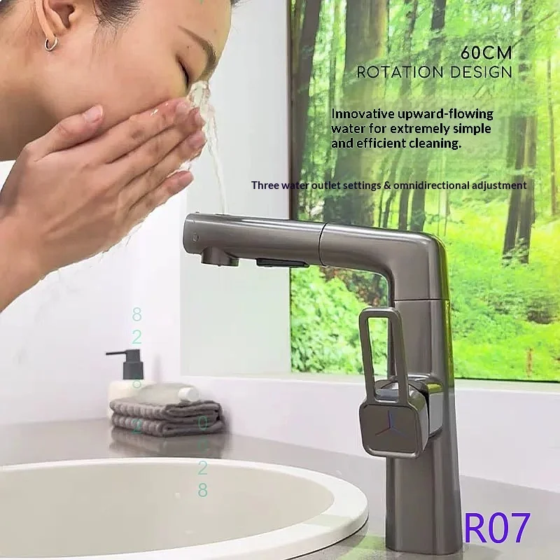Gun Grey Pull Out Kitchen Faucet Cold Hot Rotating Lift Bathroom Basin Mixer Tap