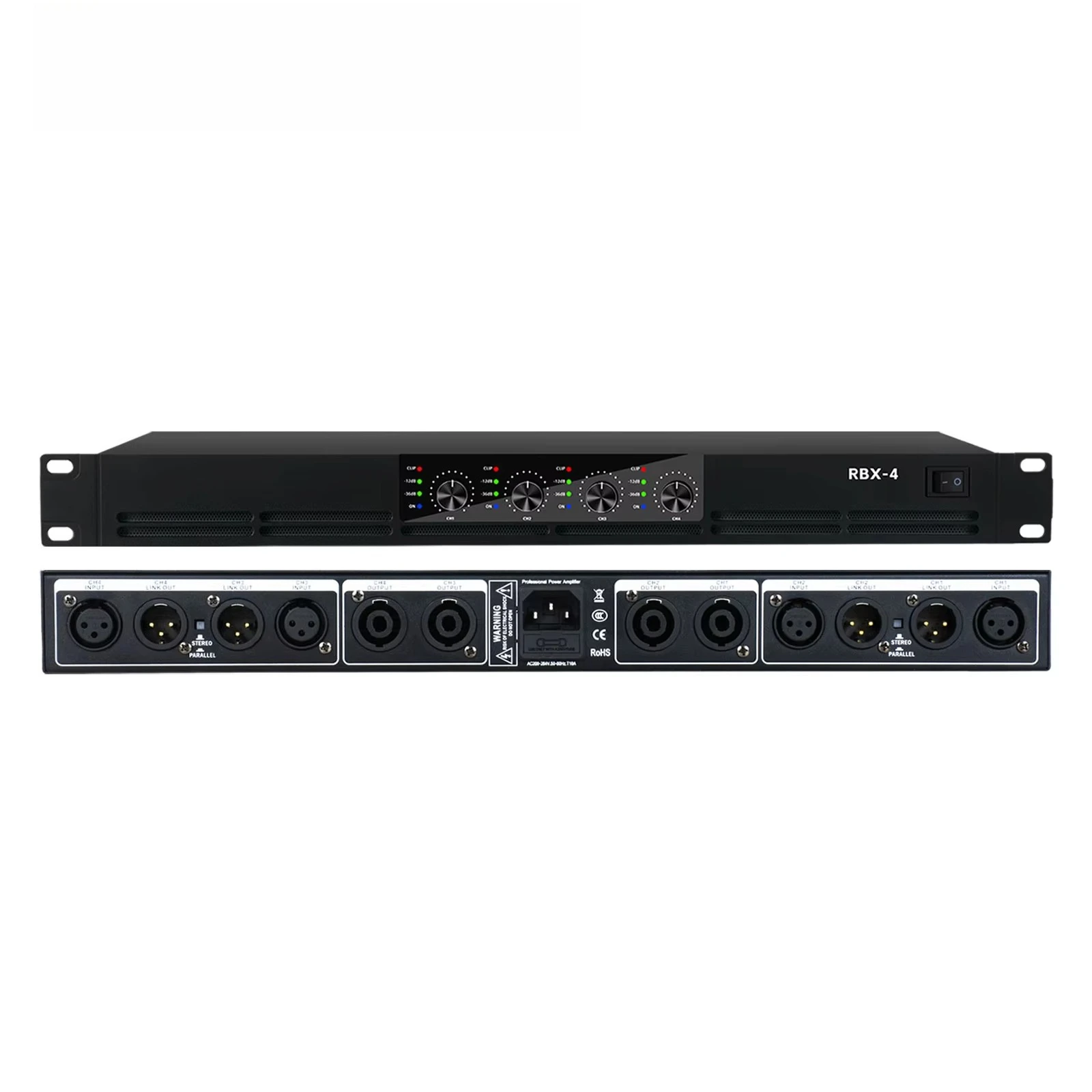Amplificador de Potencia Digital para Altavoces RBX-4 Clase D de 1600 W y 4 Canales