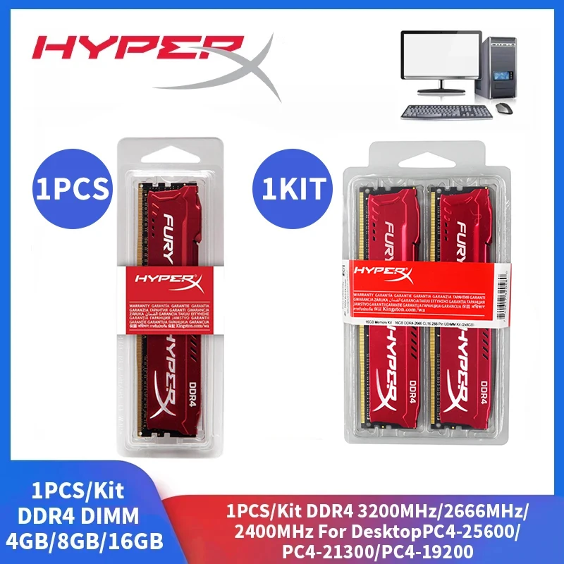 1 Stück/1Kit Hyperx RAM DDR4 Memoria 16GB 8GB 4GB 3200MHz 2666MHz 2400MHz 1,2 V Desktop-Speicher PC4-100 25600 Dimm Pin