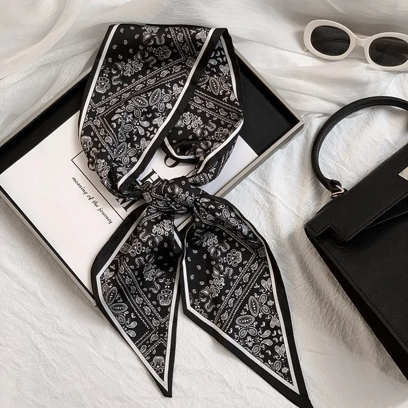 

Long Silk Scarf for Women High End Spring Summer Fall Black Neck Protection Blouse Tie Ribbon Small Neck Scarf Necktie