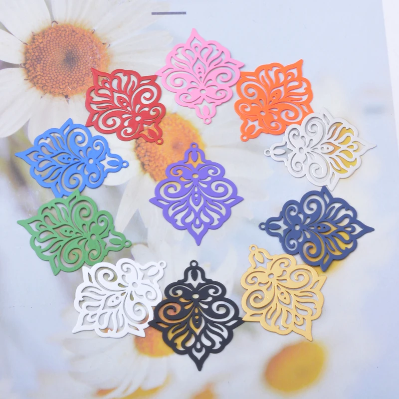 

30pcs AB7875 Brass Filigree hollow out Ear Pendant Colorful Fluorescent color Charms Diy Jelwery Earrings Making