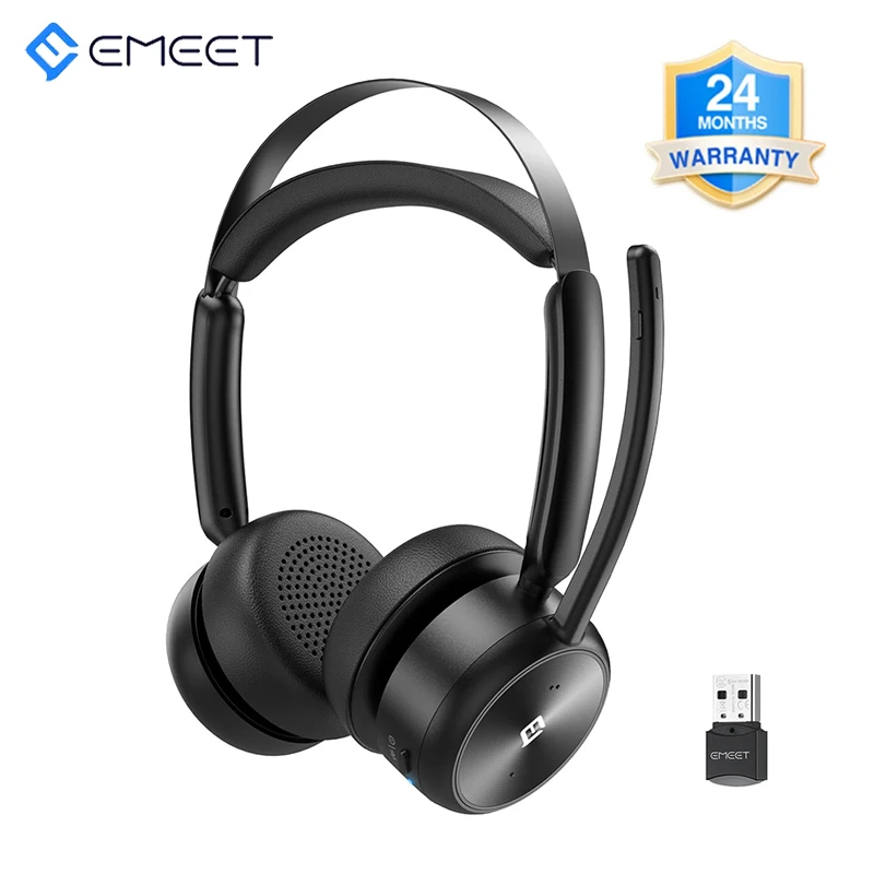 EMEET Wireless Headphones Bluetooth 5.2 Headset ENC Noise Cancelling Wireless Earphone With Boom Microphone for Work/Call Center