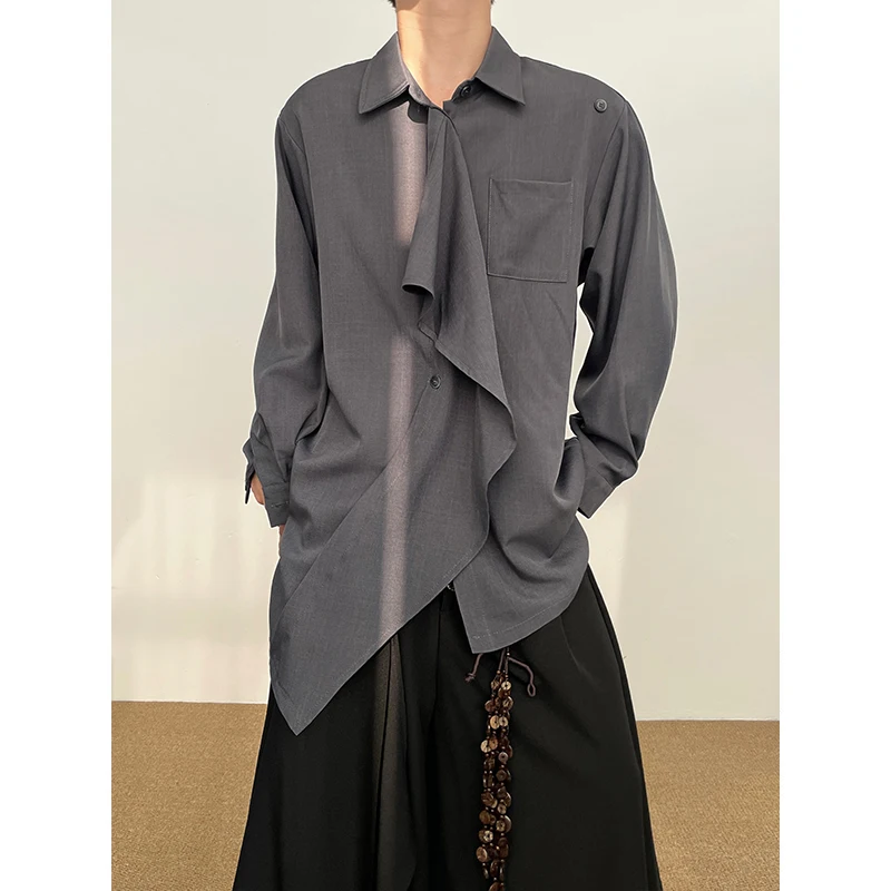 SuperAen Koreaanse stijl vintage opstaande kraag overhemd patchwork lint asymmetrische herfst nieuwe casual overhemden met lange mouwen