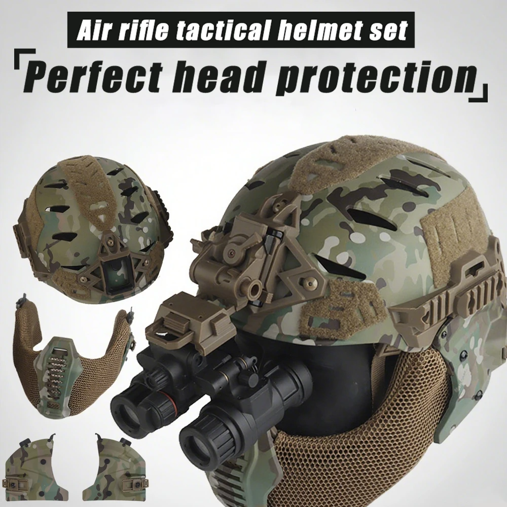 Airsoft Schieten Volledige beschermende helmset met tactische helm Mondbeschermer Gehoorbeschermer Bril voor speciale bediening