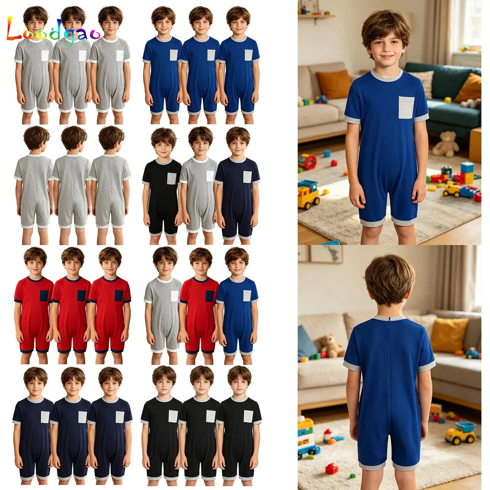 3Pcs Unisex Kids Special Needs Adaptive Clothing Autism Sensory Boys Girls Anti-Strip Jumpsuit Short Sleeve Back Zipper Bodysuit