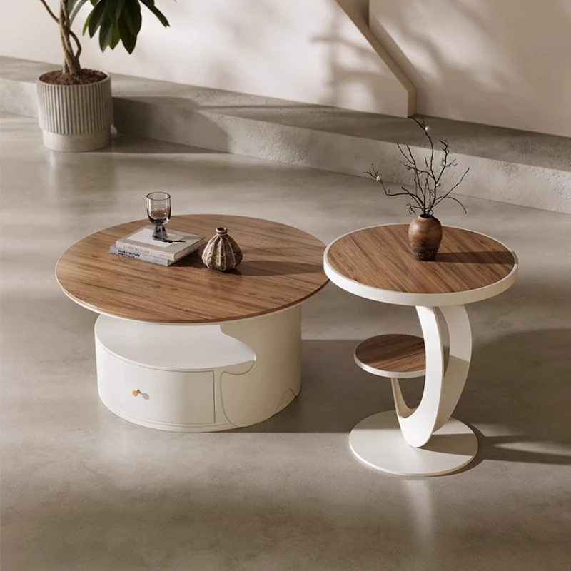 

Coffee table living room household small apartment, Italian minimalist walnut color round slate, coffee table