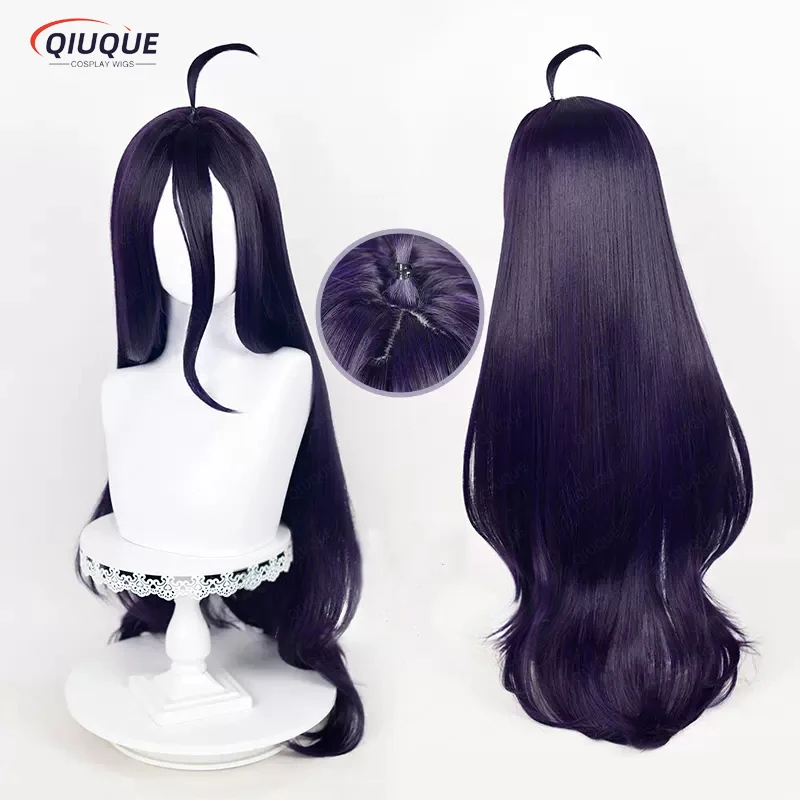 Anime Overlord Albedo Cosplay Wig 100cm Long Dark Purple Black Heat Resistant Synthetic Hair Halloween Wigs + Wig Cap