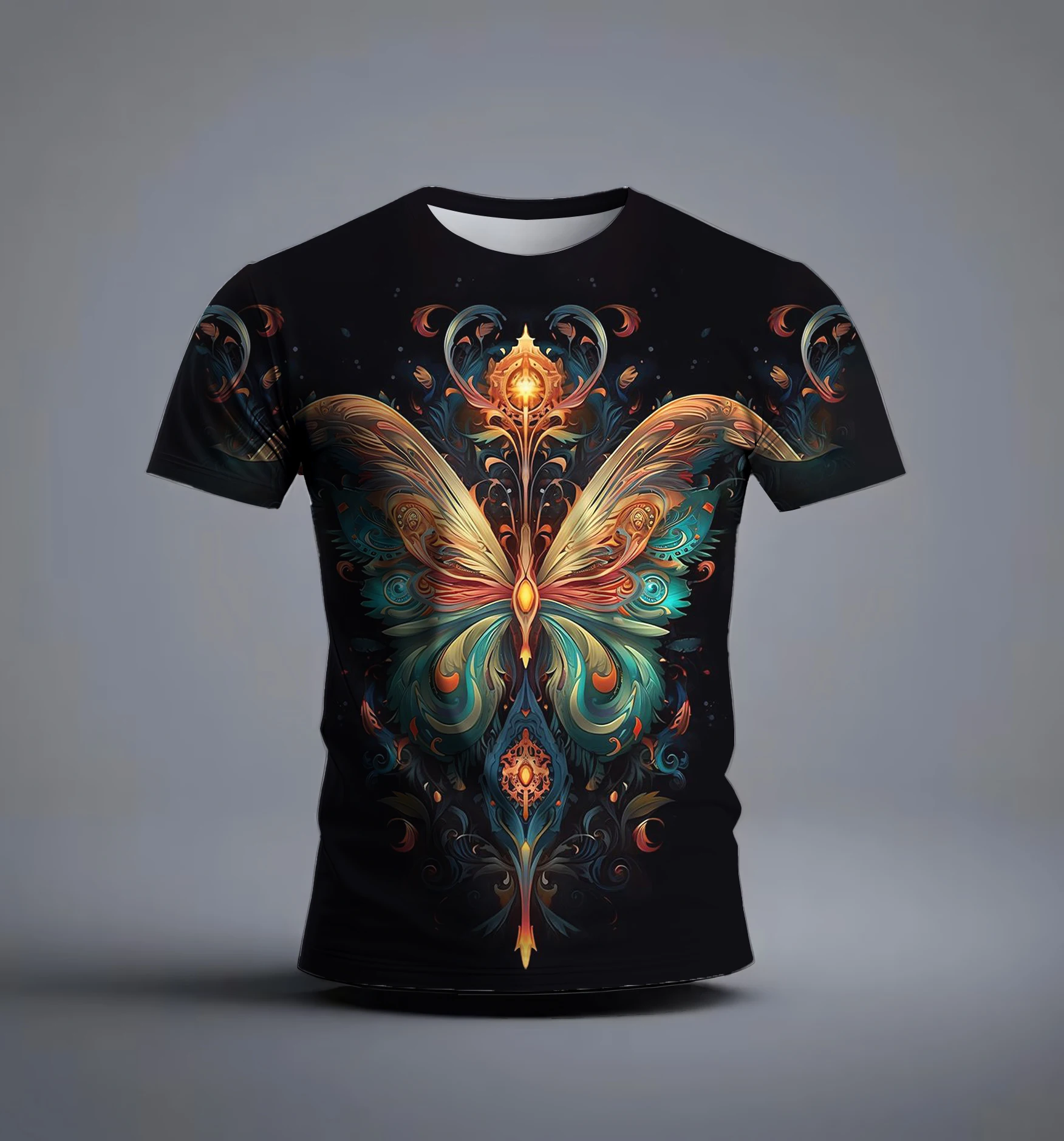 Vintage T-shirt for men 3d stereoscopic Skull Butterfly Print Fashion men's street designer short Sleeve T-shirt Loose oversized