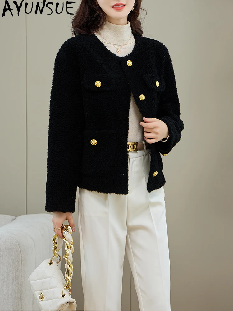 

AYUNSUE женская куртка из 100% натуральной шерсти, новинка 2025 года, модная куртка из зернистого меха ягненка, женская одежда, новая верхняя одежда Abrigo Mujer