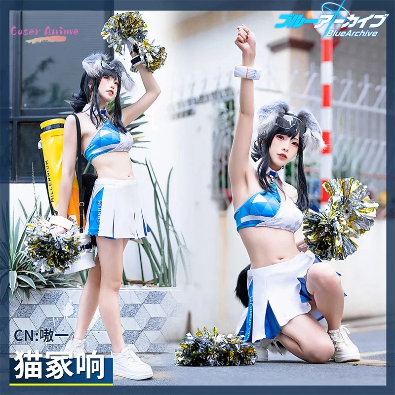 Toyomi Kotor/Nekozuka Hibik 치어 리더 유니폼 블루 아카이브 코스프레 의상 할로윈 정장 의류 애니메이션 의상 여성