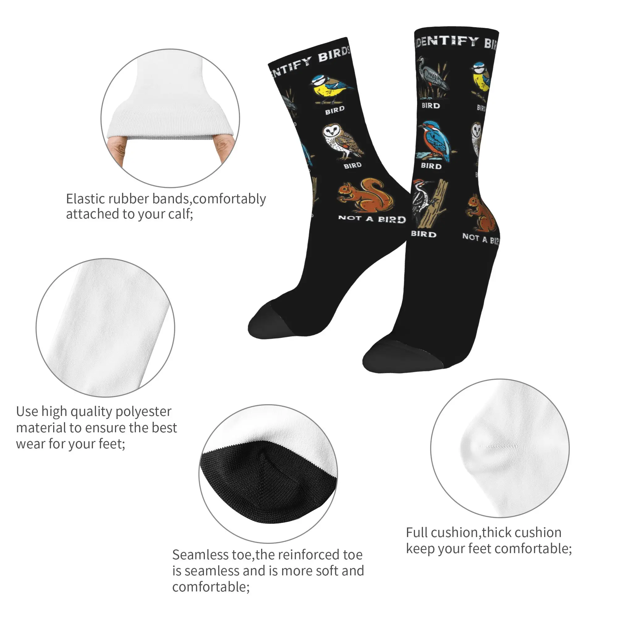 Harajuku How to Identify Birds Birding Bird Watcher Basketball Socks  Polyester Long Socks for Unisex Non-slip