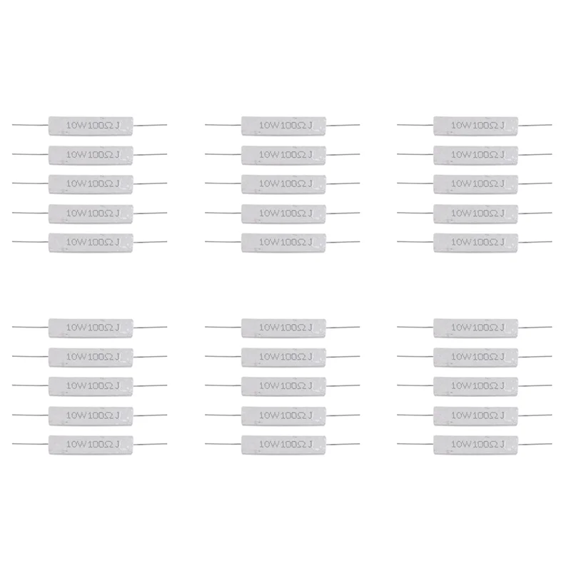 

ABRU-30 Pcs 10W Watt 100 Ohm 5% Axial Wirewound Cement Resistors