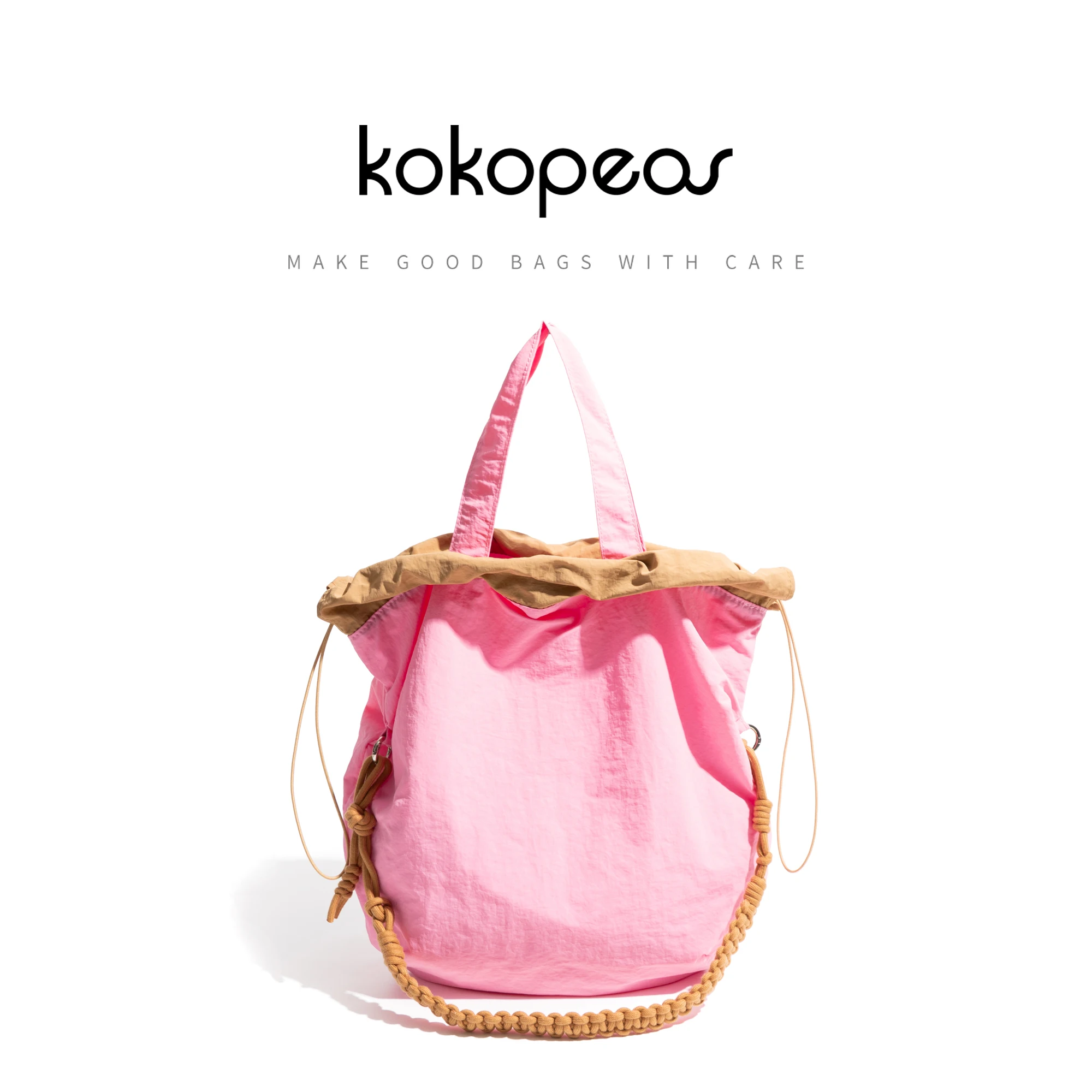 KOKOPEAS Plaited Handle Women\'s Nylon Tote Bag Summer Travel Beach Handbag  Foldable Drawstring Crossbody Compact Grocery Purse