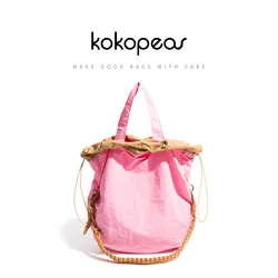 KOKOPEAS Plaited Handle Women's Nylon Tote Bag Summer Travel Beach Handbag  Foldable Drawstring Crossbody Compact Grocery Purse