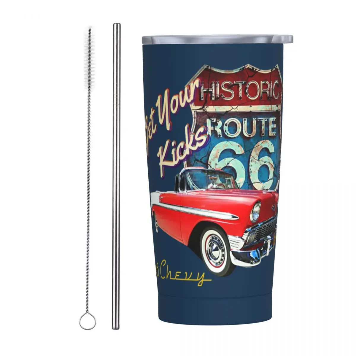 1956 Chevy-Bel Air Car Street Hot Rod Antique - Route 66 Stainless Steel Tumbler Vacuum Insulated Mugs