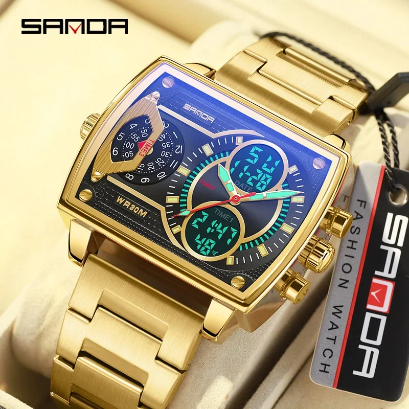 Sanda 6032 New Square Watch Fashionable Sports Multi functional Student Electronic Watch Skull Men's Waterproof Watch(Free shipp