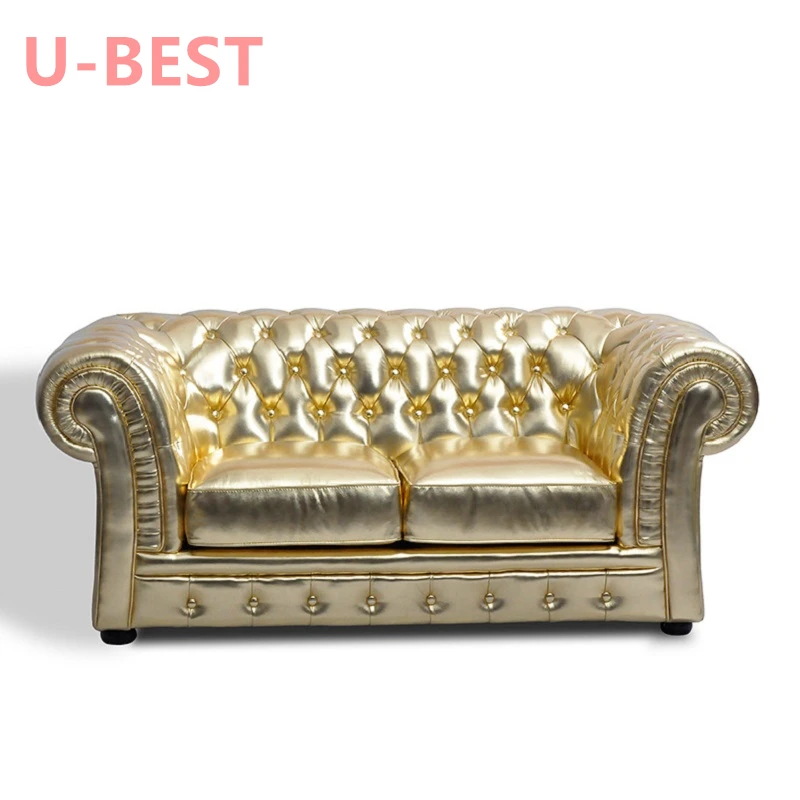 U-BEST francuski luksusowy 3 zestaw salon Chesterfield Sofa klasyczny salon akcent Sofa 3 osobowa złoty kolor Sofa