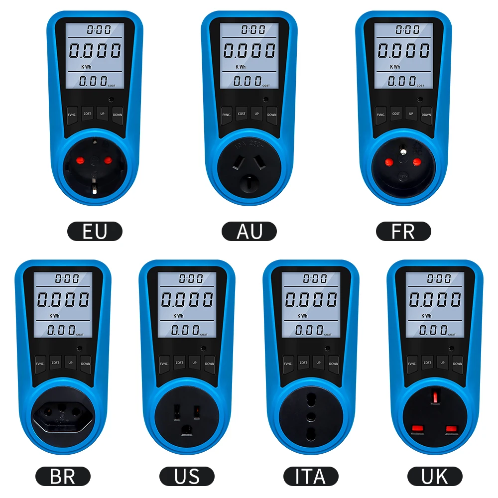 Digital Wattmeter EU Plug Socket Current Meter Voltmeter AC Power Meter Time Watt Power Energy Tester US UK AU FR BR IT Plug