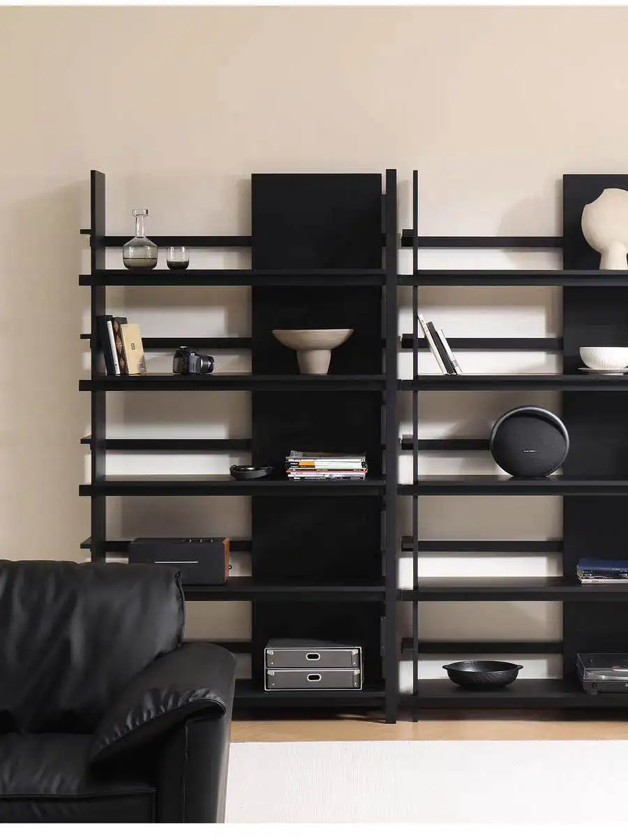 Italian simple wooden bookshelf floor-to-ceiling living room display rack multi-layer household storage rack