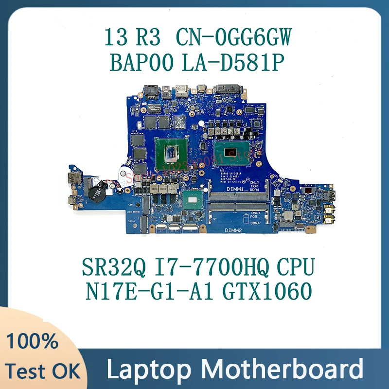 

BAP00 LA-D581P For DELL Alienware 13 R3 Laptop Motherboard THFCD WITH I5-7300 I7-7700 CPU GTX1050 2GB.GTX1060 6GB GPU Mainboard