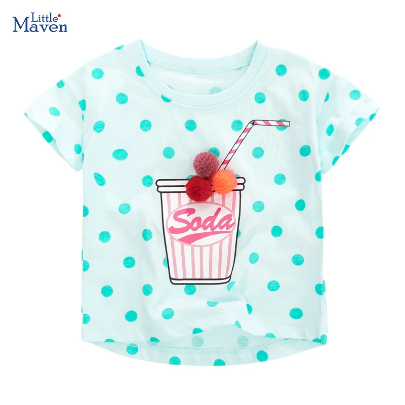 Little maven Baby Girls T Shirts Cotton Summer Tops Cartoon Soda Milk Tea Appliques Kids Children's Clothes Shirts