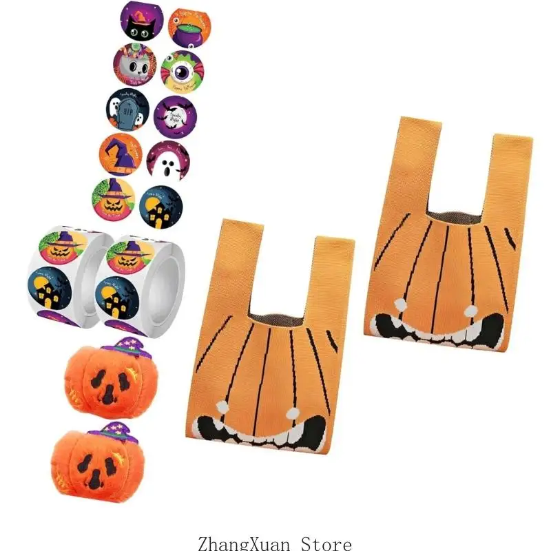 Halloween-Leckereien-Wickelbeutel-Set mit Polyester-Süßigkeitsbeutel, Aufkleber-Sortiment zum Basteln und tragbarer – Detail 3