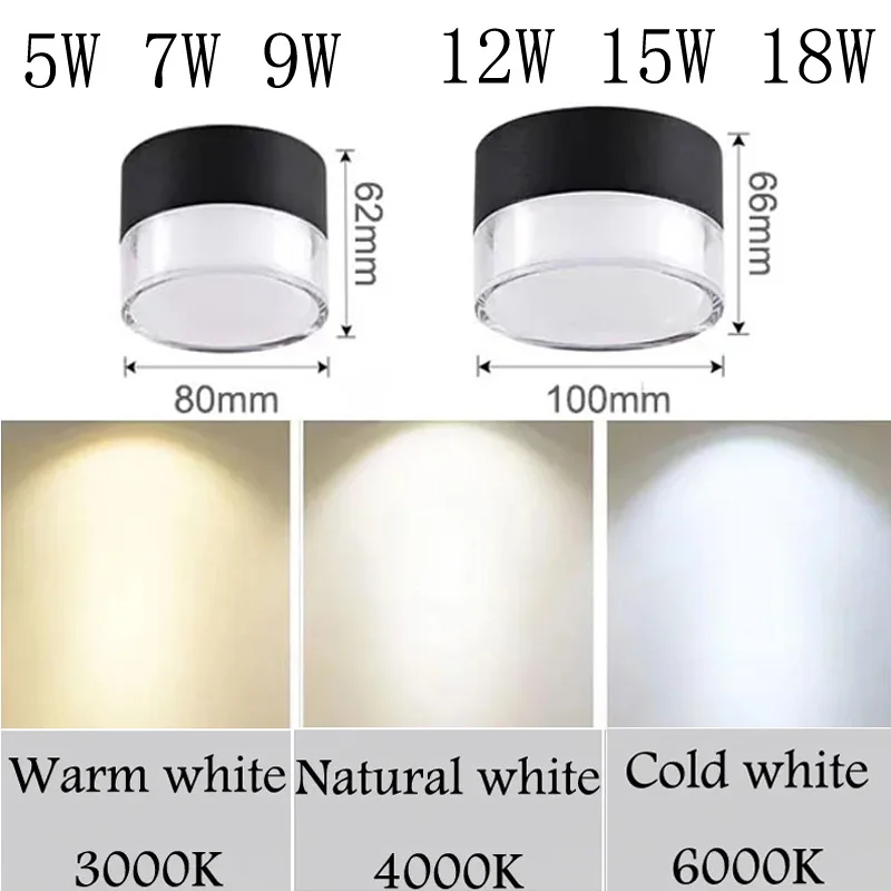 New LED Downlight Dimmable Ceiling Light 5W 7W 9W 12W 15W18W Nordic Surface Mounted Surrounding Luminous LED Downlight Spotlight