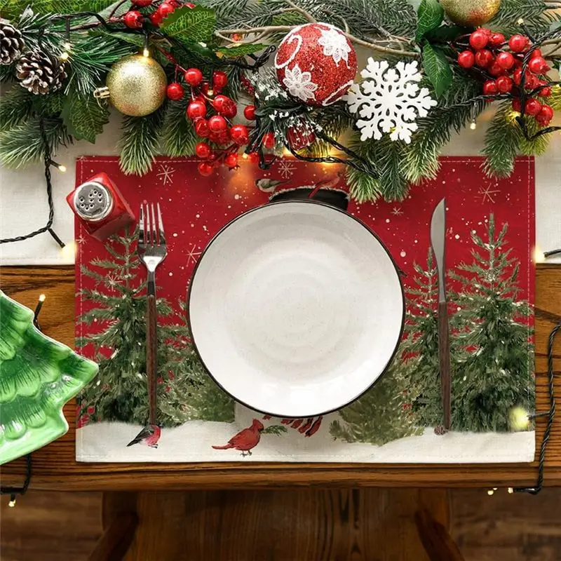 AB11-Christmas Placemats Set 12X18 Inch Seasonal Christmas Holiday Table Mats Washable Table Mats Set Of 6