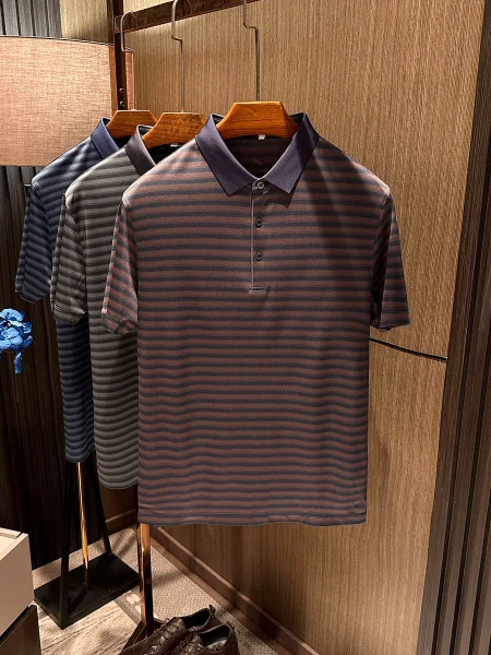 

Мужская футболка-поло из шелка с гладкой шелковой полоской, высококачественная, с отложным воротником, летняя, модная, в стиле кэжуал
