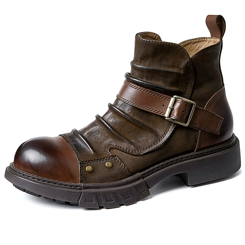 

Genuine leather Men's boots Punk motorcycle boots side zipper Men's Chelsea boots high quality Men's ankle boots leather shoes