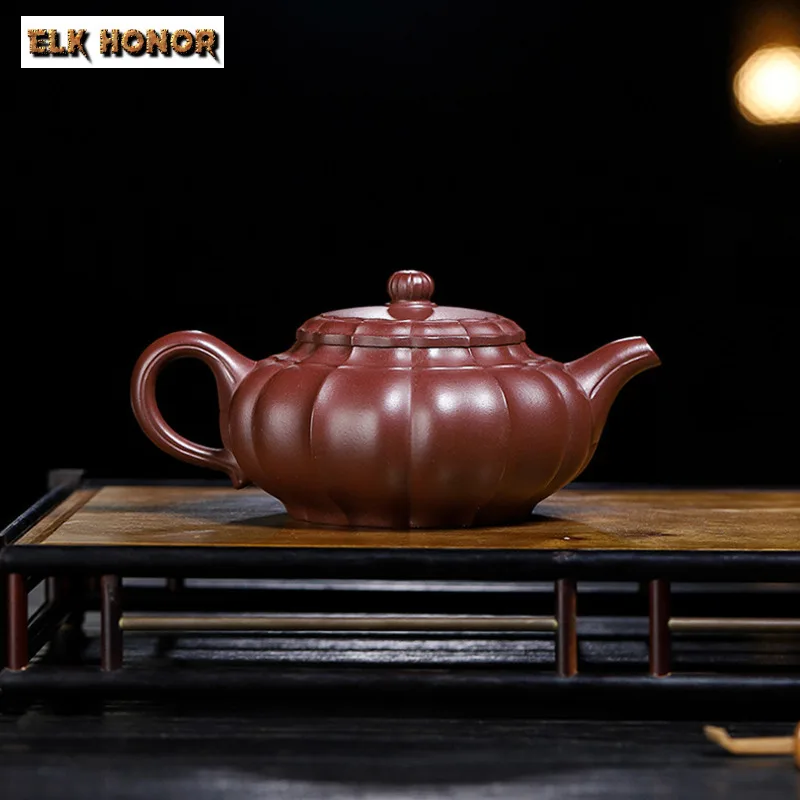 290ml Chinese Yixing High-end Purple Clay Teapots Master Handmade Rib Tea Pot Raw Ore Purple Mud Kettle Zisha Tea Set Collection