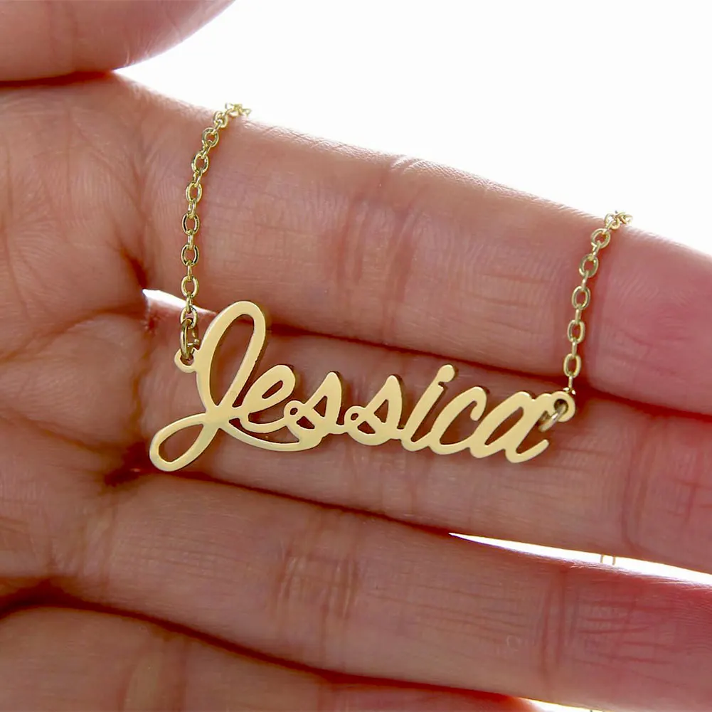 

AOLOSHOW Gold Plated Stainless Steel Jessica Name Necklace Personalized Letter Pendant Women's Fashion Jewelry Gift