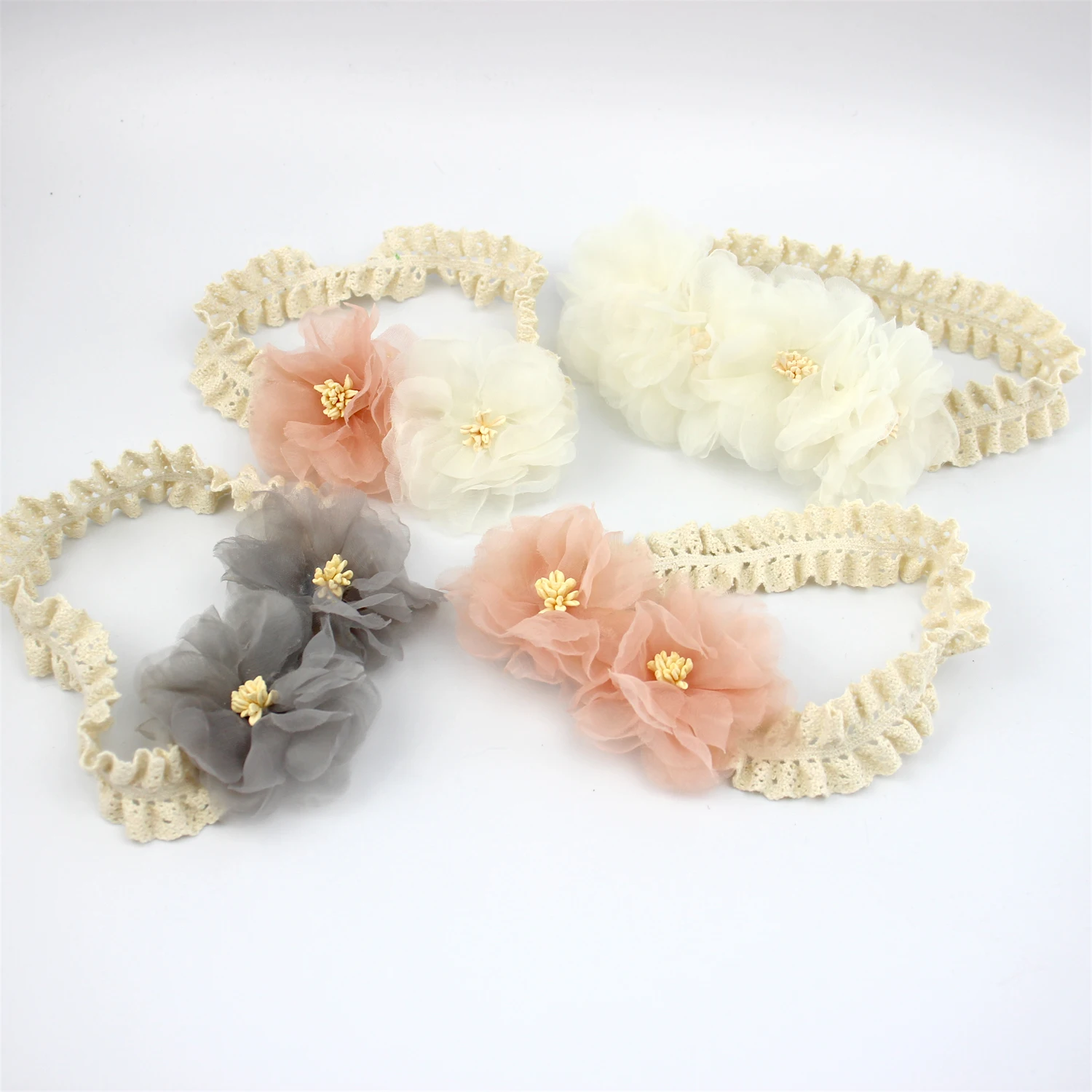 Korean Style White Chiffon Flowers Headband Baby Girls Hair Accessories Little Princess Hair Flower Headwrap Newborn Lace Turban