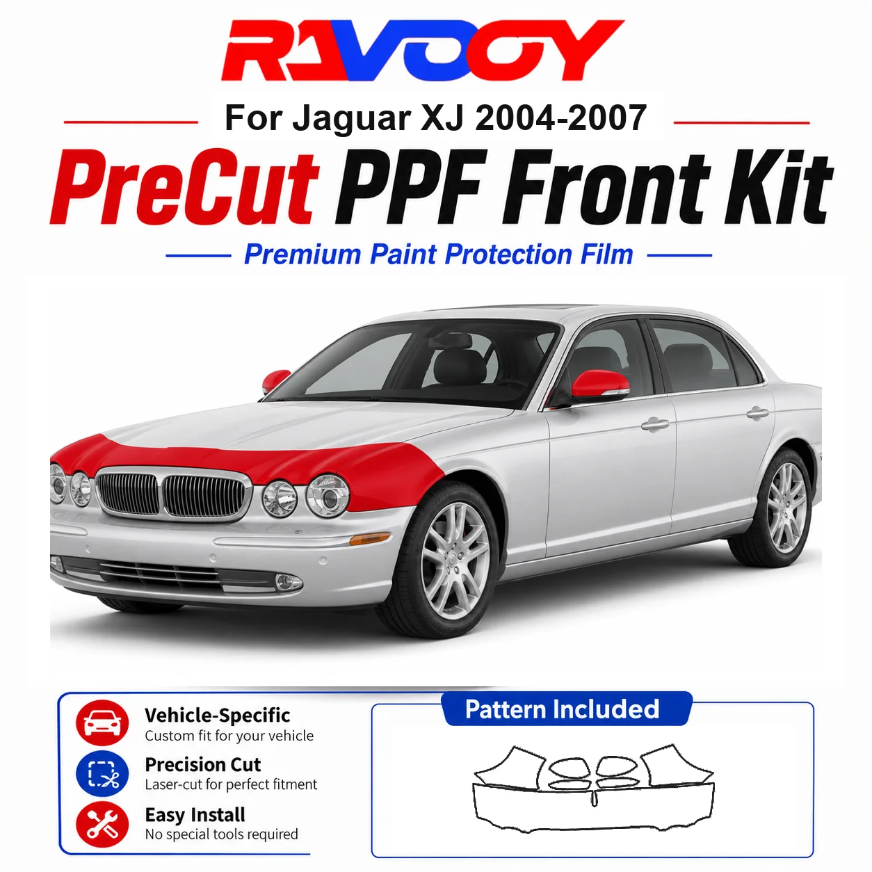 

8.5mil TPU Precut PPF Kit For Jaguar XJ 2004-2007 - Hood, Partial Fenders & Full Mirror Set - Self-Healing Gloss Clear Bra Film