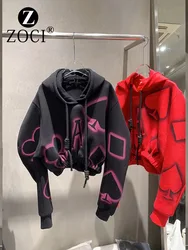 [ZOCI] Buying Shop Korean Edition Premium 2024 New Collection Red Love Printed Hoodie Short Hoodie Trendy