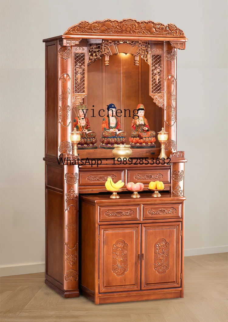 ZZ Solid Wood Buddhist Hall God of Wealth Bodhisattva Cabinet Offering Table Guanyin Standing