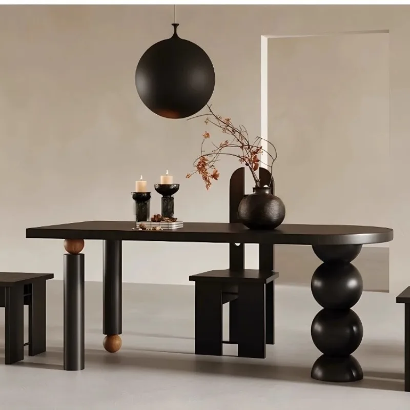 

French retro solid wood semi-circular dining table, all solid wood light luxury