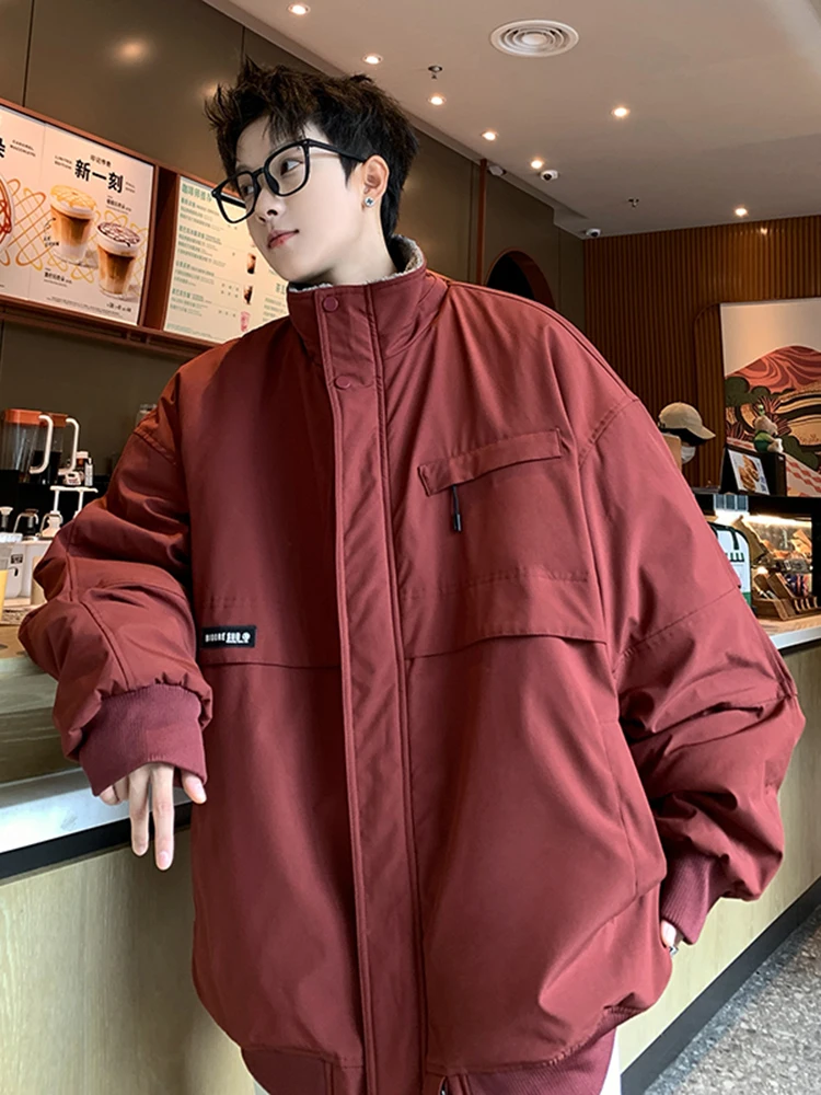 

Lamb Fur Jaet Men Winter Couple Stand Collar Flight Jaet 2024 Trend Teenage High Sensation Thiened Cotton Clothes