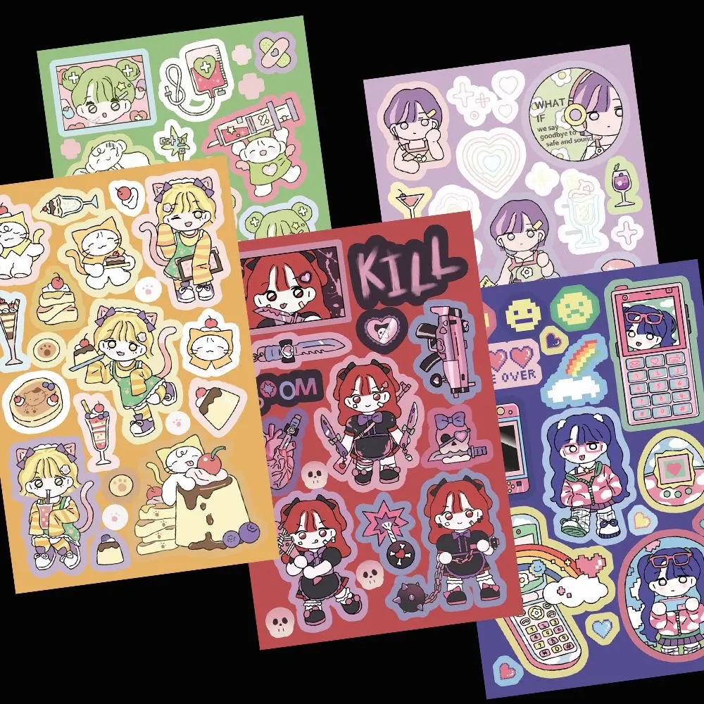 

1/5Pcs Cartoon Girl 2 Korean Flat Q-Version Character Stickers Hand Account DIY Material Decorative Stickers Ins High Beauty