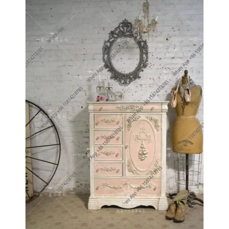 

X30 French Retro Carved Solid Wood Wardrobe American Country Single Door Princess Locker Children's Bedroom Storage Cabinet Ches