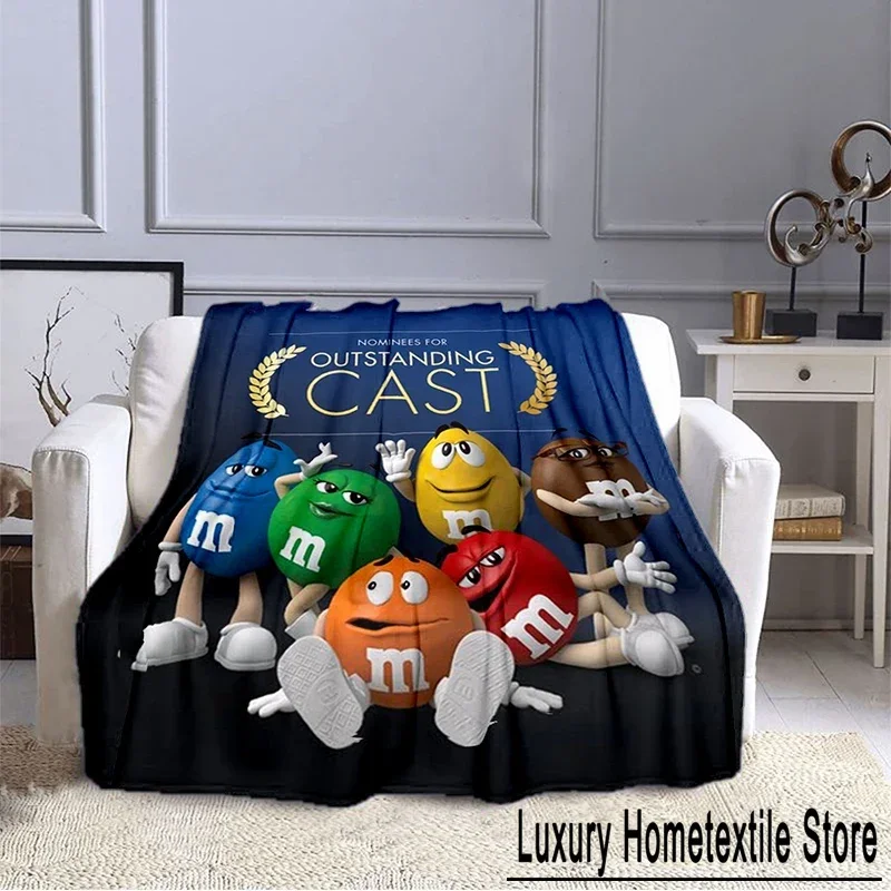 M&M Bean Chocolate Cartoon Printed Plush Blanket, Fashionable, Warm, Hiking, Home, Sofa, Bedding, Children's Bed Blanket Gift